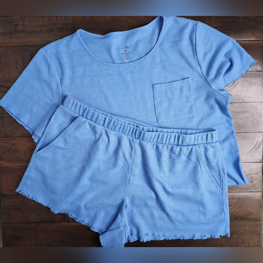 Just Be... Women's Blue Ribbed Lounge Set Medium Comfy Loungewear